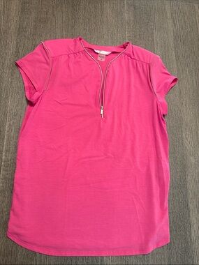 Peter Nygard Bright Pink Short Sleeve Zip Top